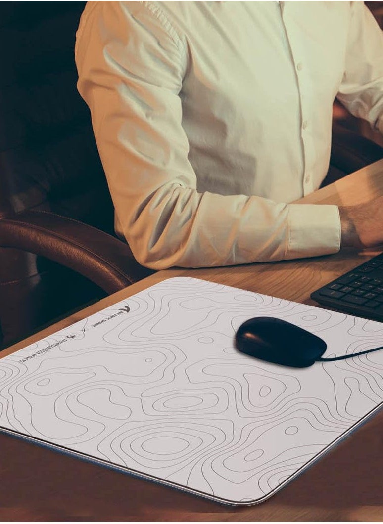 CM05 Contour Glass Gaming Mousepad,Nano-Micro-Etched Texture,Smooth Glass Surface,High Accuracy,Fast-Moving,Anti-Scratch, PU Leather Super Non-Slip Base,Large Size(450×400mm),White