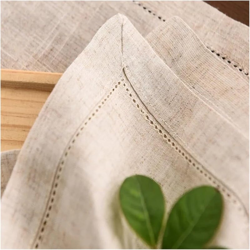 Hemstitched Linen Napkins Set Of 12 Washable Khaki Flax Dinner Cloth - Image 4