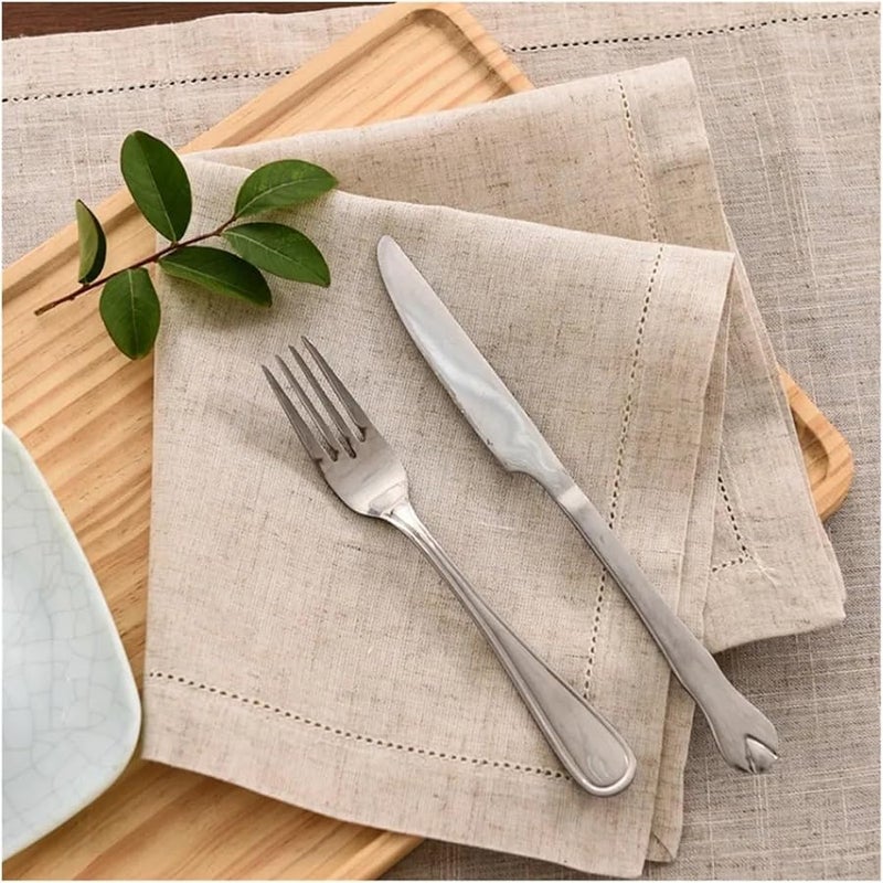 Hemstitched Linen Napkins Set Of 12 Washable Khaki Flax Dinner Cloth - Image 5