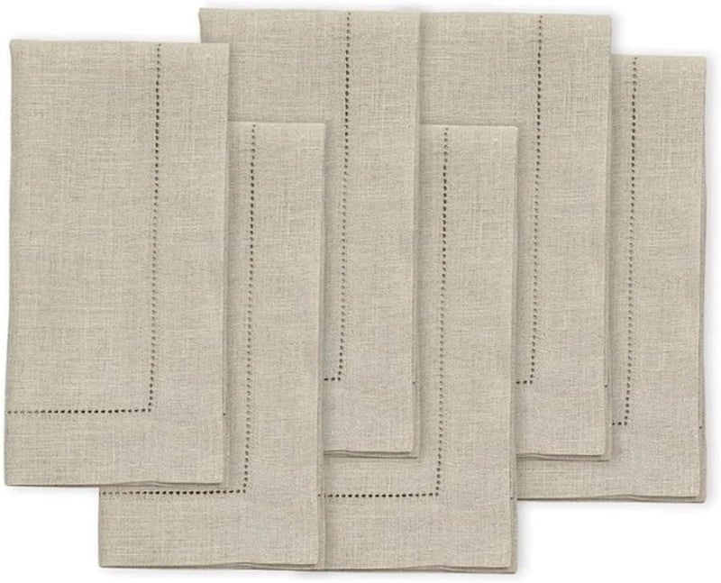 Hemstitched Linen Napkins Set Of 12 Washable Khaki Flax Dinner Cloth - Image 2