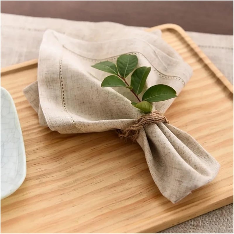 Hemstitched Linen Napkins Set Of 12 Washable Khaki Flax Dinner Cloth - Image 3