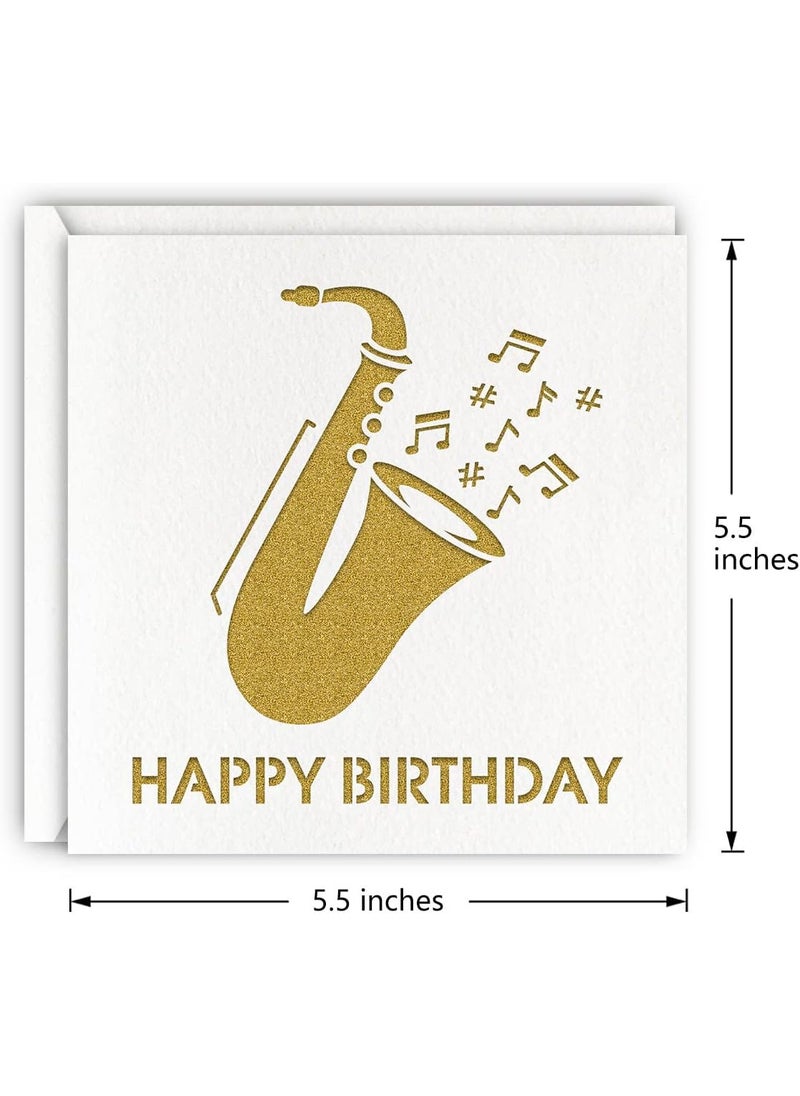 MAGJUCHE MAGJUCHE Saxophone Jazz birthday card gold glitter laser cut musical greeting cards for men women  - Image 2