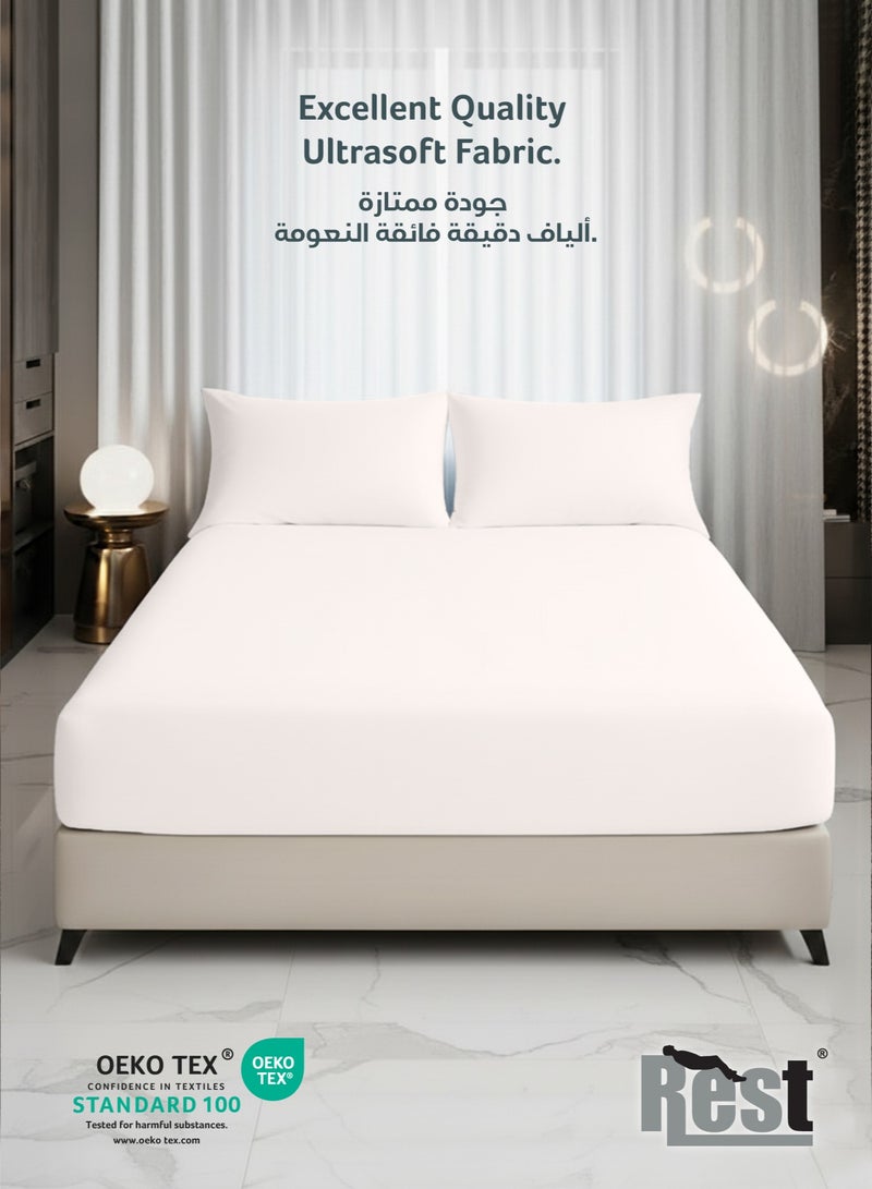 Rest مجموعة ملاءات سرير مريحة من REST 3 قطع باللون العاجي 120x200+25 سم تتضمن 1 ملاءة سرير عميقة و 2 غطاء وسادة، قابلة للتنفس وقابلة للغسل في الغسالة - Image 2