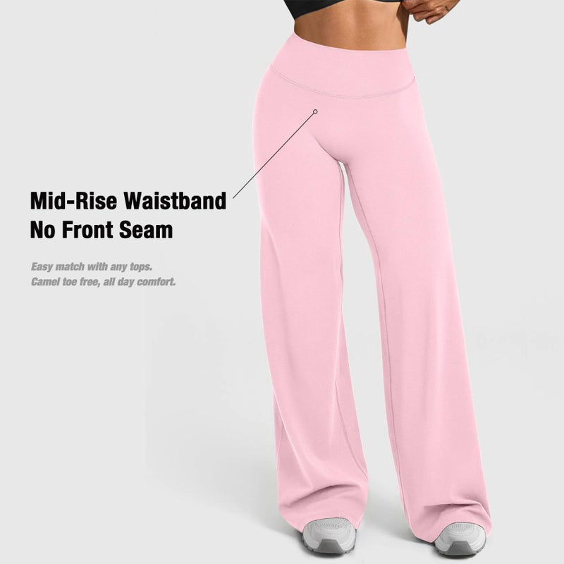 JGS1996 Wide Leg Yoga Pants Bottoms Straight Leg Leggings for Women High Waist Stretch Booty Casual Gym Workout Sweatpants Light Pink - Image 3