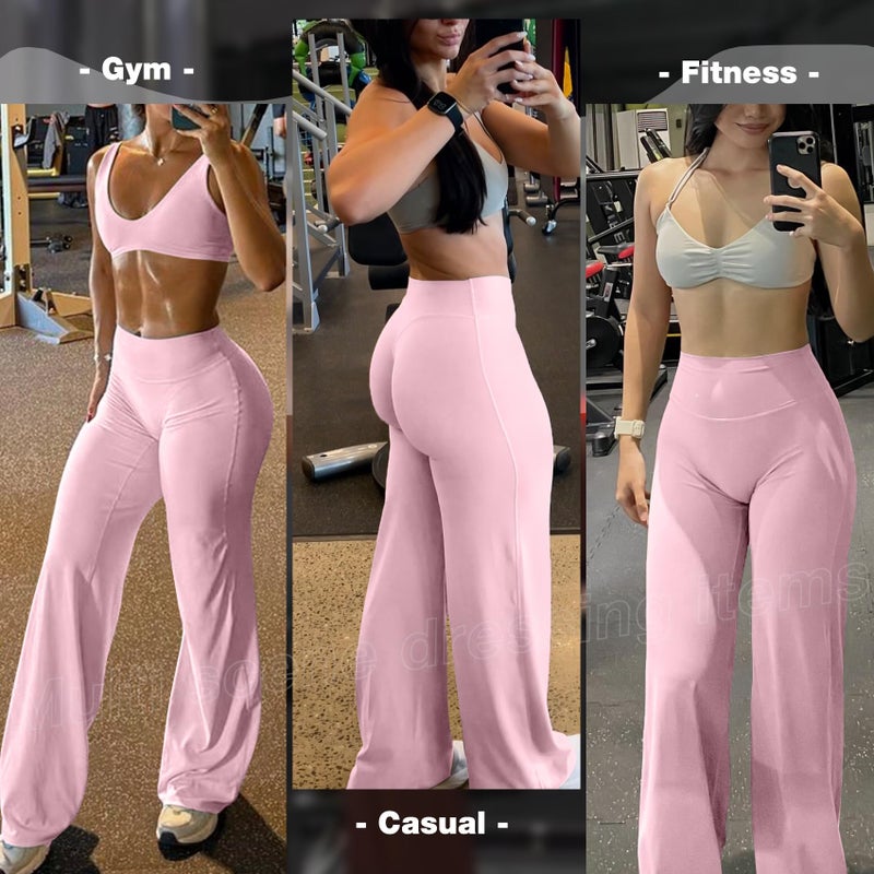 JGS1996 Wide Leg Yoga Pants Bottoms Straight Leg Leggings for Women High Waist Stretch Booty Casual Gym Workout Sweatpants Light Pink - Image 2