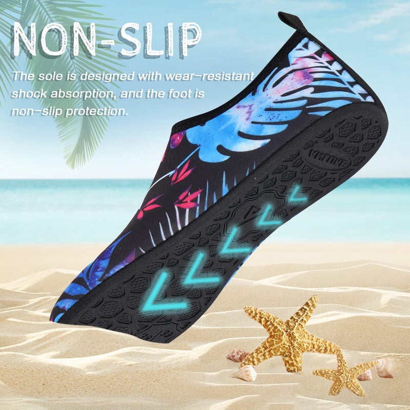 ANLUKE Water Shoes Barefoot Aqua Yoga Socks Quick-Dry Beach Swim Surf Shoes for Women Men Black/Green Leaf 44/45 - Image 2