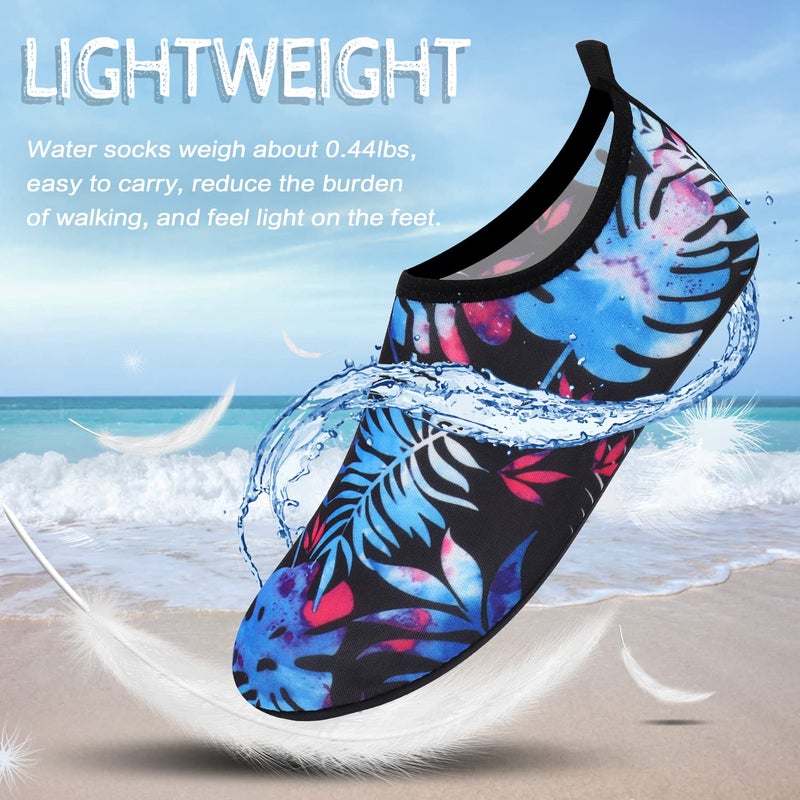ANLUKE Water Shoes Barefoot Aqua Yoga Socks Quick-Dry Beach Swim Surf Shoes for Women Men Black/Green Leaf 44/45 - Image 4