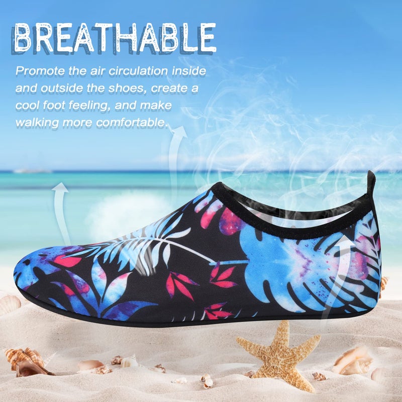 ANLUKE Water Shoes Barefoot Aqua Yoga Socks Quick-Dry Beach Swim Surf Shoes for Women Men Black/Green Leaf 44/45 - Image 3