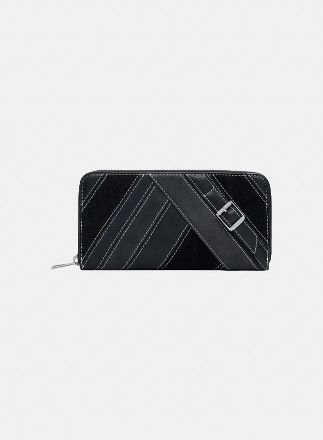 Large faux leather wallet with buckles