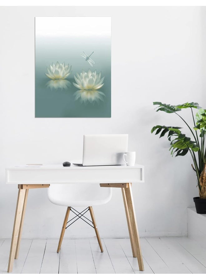 HVEST Dragonfly with Water Lily Flowers Canvas Wall Zen Spa Picture Printed Artwork - Image 2
