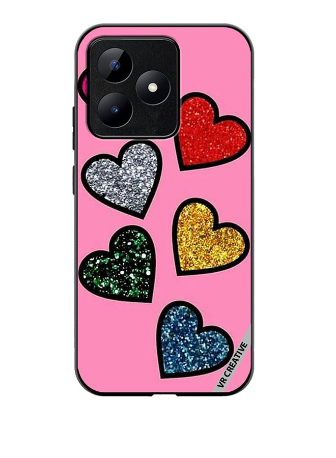 VR CREATIVE Protective Case Cover For Realme C53 Glitter Hearts in Pink Background Design Multicolour - Image 1