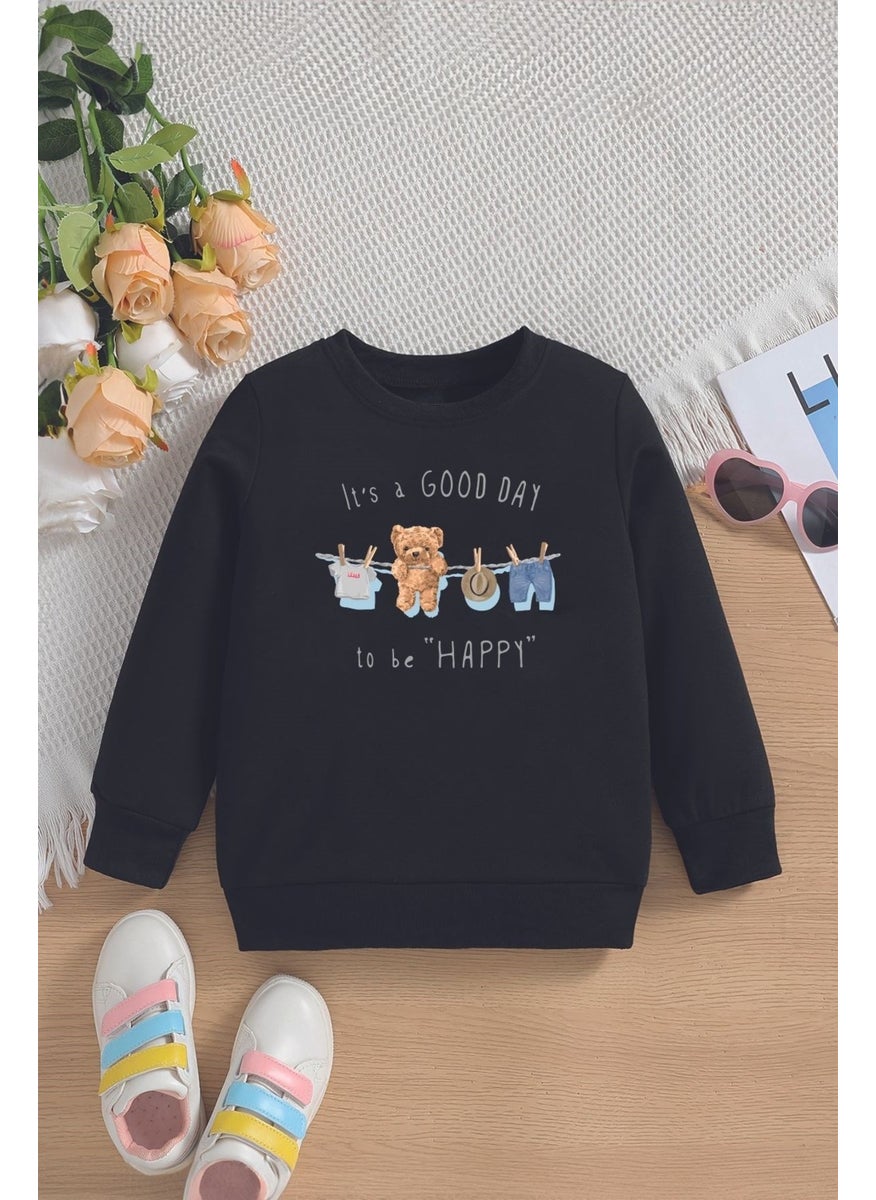 Myada - New Season It's A Good Day To Be Happy Written Oversize Hooded Kids Sweatshirt 13586 - Image 1