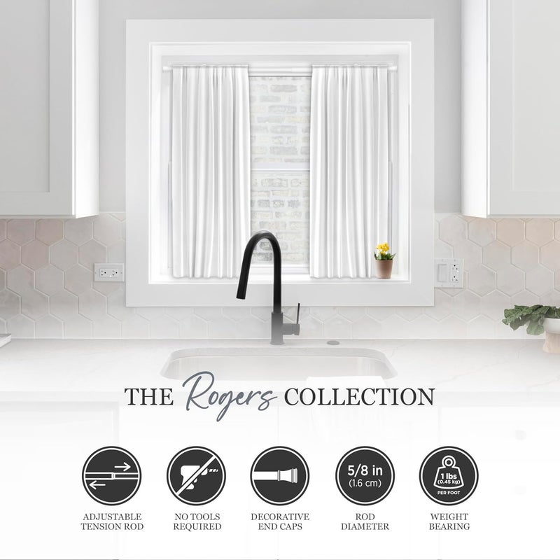 Kenney KN633 Rogers Twist & Fit No Tools Easy to Install Tension Curtain Rod, 28-48" Adjustable Length, White Finish, 5/8" Diameter Steel Tube - Image 3