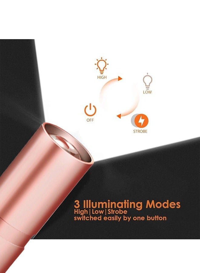 LED Mini Flashlight Ultra Bright Pocket Flashlight Pen Light Flashlight LED Pen Tactical Penlight Inspection Light with Clip Rechargeable for Camping Outdoor Emergency Inspection Work Repair-Rose Gold - Image 3