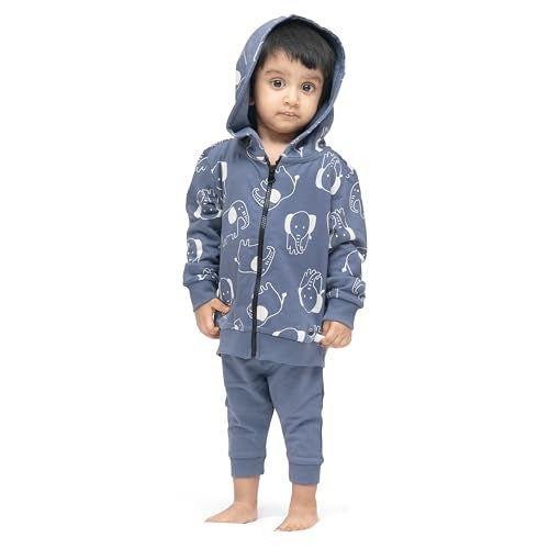 ARIEL Kids Cotton Fleece Full Sleeve Zipper Hoodie Sweatshirt & Sweatpant Clothing Set for Boys and Girls (STEEL-ELE_3-4 years) - Image 1