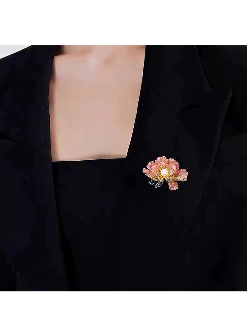 Pearl enamel peony brooch, high-end pin, ladies fashion accessories  - Image 2