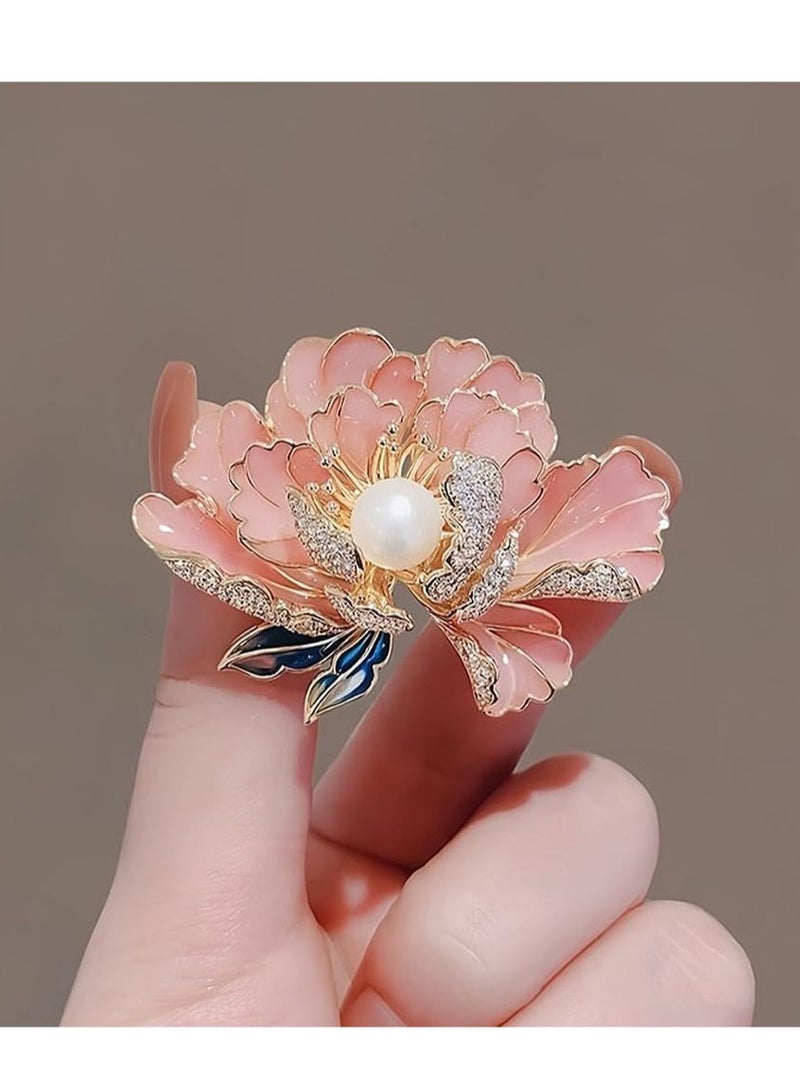 Pearl enamel peony brooch, high-end pin, ladies fashion accessories  - Image 4