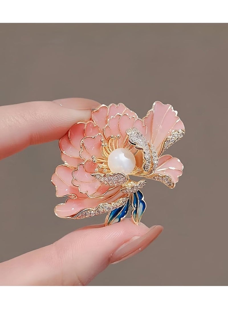 Pearl enamel peony brooch, high-end pin, ladies fashion accessories  - Image 5