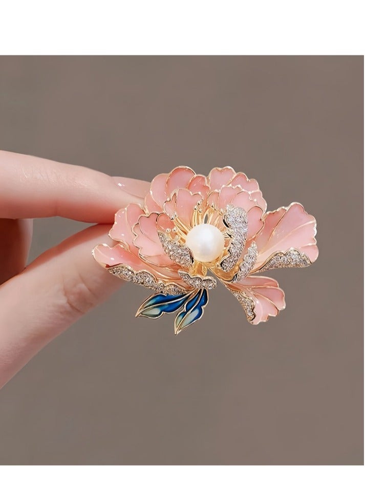 Pearl enamel peony brooch, high-end pin, ladies fashion accessories  - Image 1