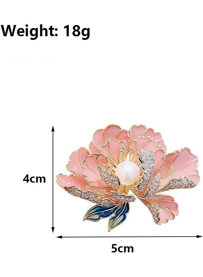 Pearl enamel peony brooch, high-end pin, ladies fashion accessories  - Image 3