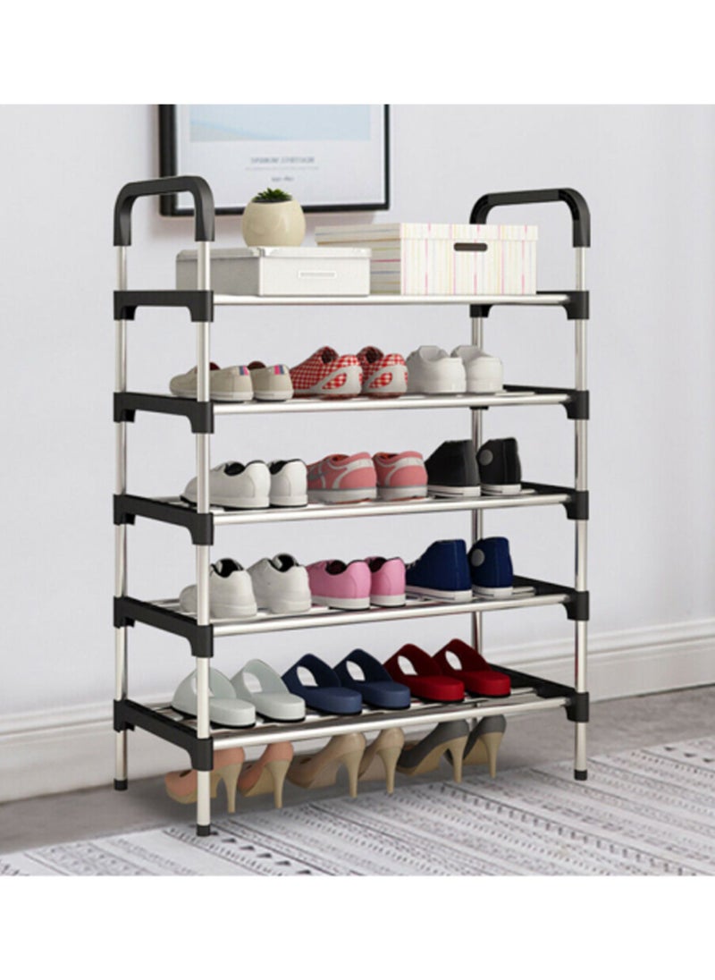Swift 5 Tier Shoe Rack Stand Heavy Duty Sturdy Storage Self Organizer Up to 18 Pairs, Silver  - Image 1