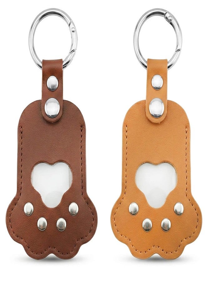 Atigrado 2 Pcs Pet Memorial Keychain for Dog Cat Hair Keepsake - Leather Paw Print Urn Keychain with Photo Window, Sympathy Gift for Loss of Pet, Memorial Fur Storage Locket for Ashes (Brown, Yellow) - Image 1
