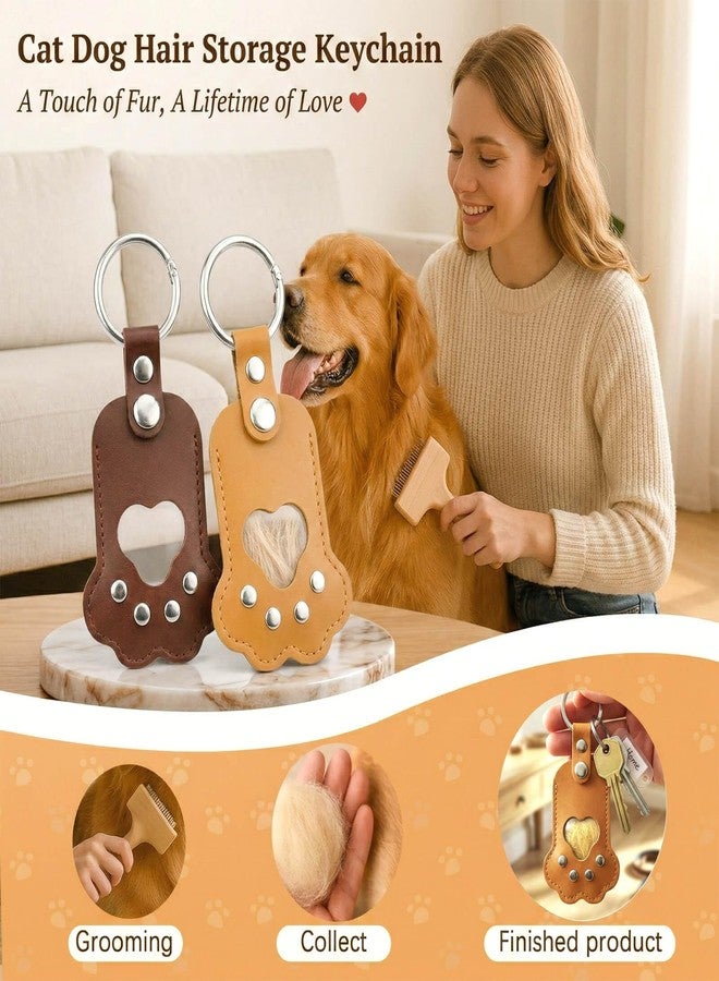 Atigrado 2 Pcs Pet Memorial Keychain for Dog Cat Hair Keepsake - Leather Paw Print Urn Keychain with Photo Window, Sympathy Gift for Loss of Pet, Memorial Fur Storage Locket for Ashes (Brown, Yellow) - Image 2