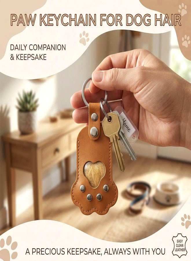Atigrado 2 Pcs Pet Memorial Keychain for Dog Cat Hair Keepsake - Leather Paw Print Urn Keychain with Photo Window, Sympathy Gift for Loss of Pet, Memorial Fur Storage Locket for Ashes (Brown, Yellow) - Image 3