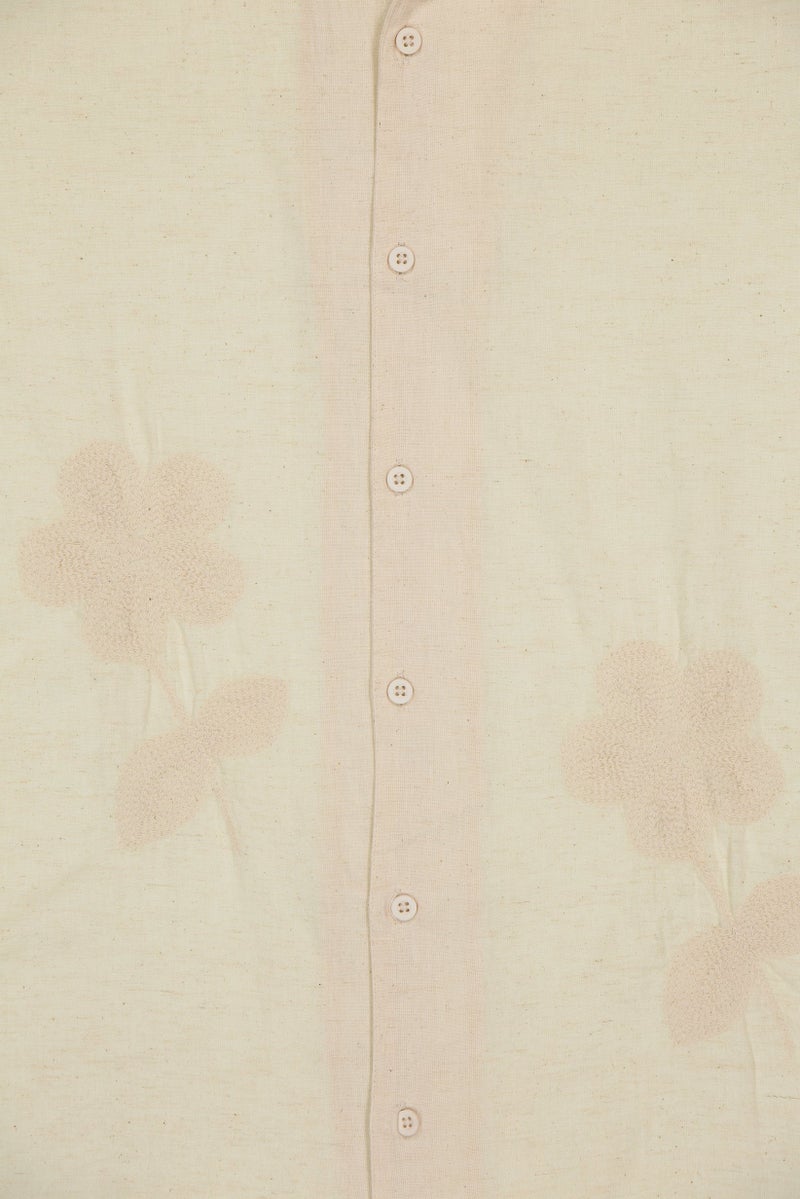 Threadbare Men Regular Fit Short Sleeve Embroidered Casual Shirt, Beige - Image 2