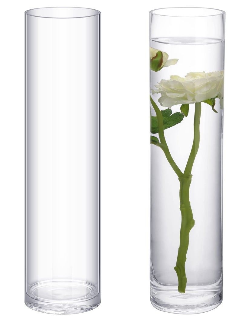 Yoande 2 Pieces Cylinder Glass Vase Floral Container Clear Floor Flower Tall Skinny Floating Candle Vases for Centerpieces Cylinder Candle Holders for Wedding Party Home Decor