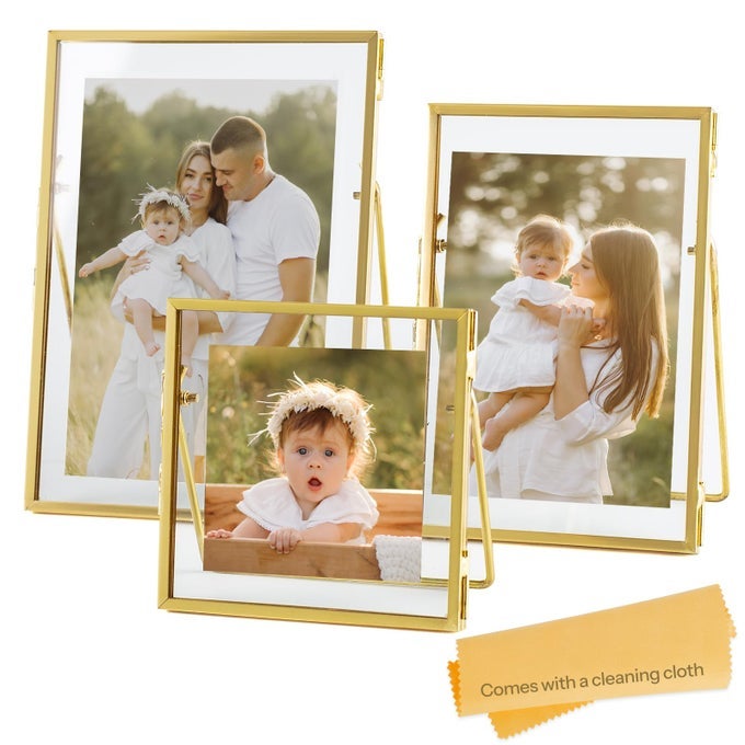 SET OF 3 GLASS PRESSED FLOWERS FRAME COLLECTION 4X4 4X6 5X7 GOLD METAL FLOATING STANDING GLASS PICTURE FRAMES TABLETOP PRESSED GLASS ARTWORK FRAME HOME DECOR PHOTO DISPLAY