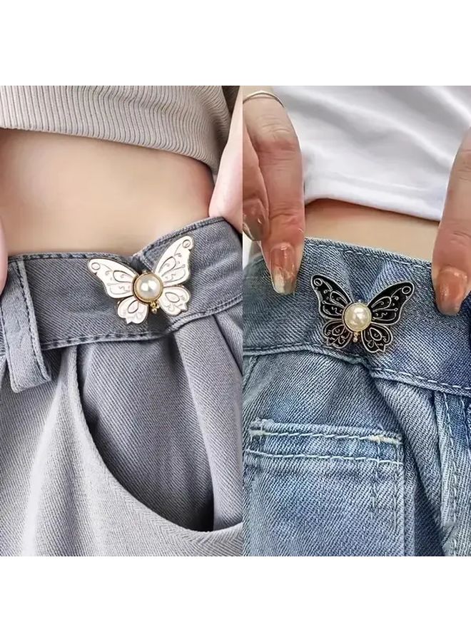 4pcs Pearl Butterfly Waist Buttons White Black Pink Purple Adjustable Detachable No Sew Metal Clips - Image 1