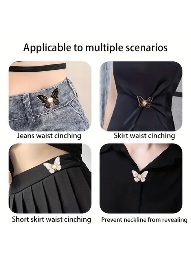 4pcs Pearl Butterfly Waist Buttons White Black Pink Purple Adjustable Detachable No Sew Metal Clips - Image 2