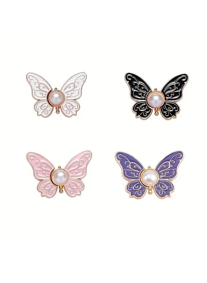 4pcs Pearl Butterfly Waist Buttons White Black Pink Purple Adjustable Detachable No Sew Metal Clips - Image 3