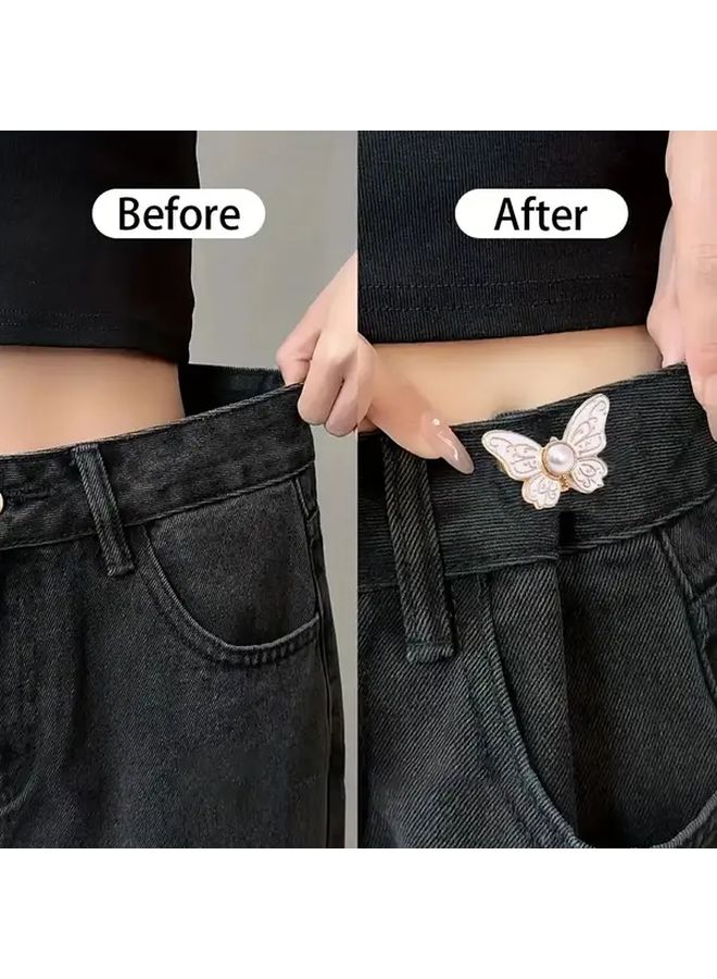 4pcs Pearl Butterfly Waist Buttons White Black Pink Purple Adjustable Detachable No Sew Metal Clips - Image 4