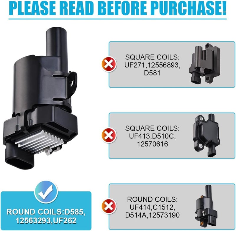 MAS Set of 8 Round Ignition Coils Pack D585 + 748UU with 8mm Spark Plug Wire Set for Chevy Cadillac GMC - Image 2