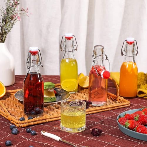 ONICORN Glass Storage Bottles 250ml with Swing Top Lid - Airtight Rubber Seal & Flip Cap, Freezer Safe Reusable Round Glass Bottles for Water, Juice, Milk, Oil, Soda, Wine & More - Set of 4 - Image 2