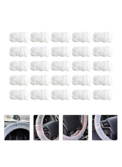 SYOSI 100 Pcs Disposable Plastic White Opaque Steering Wheel Cover Elastic Pull Handle Steering Wheel Protective Covers Universal for Cars Trucks  - Image 1