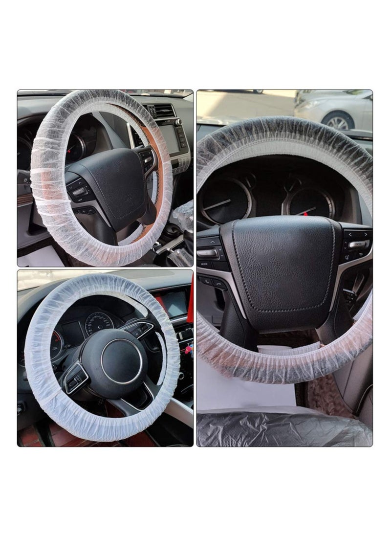 SYOSI 100 Pcs Disposable Plastic White Opaque Steering Wheel Cover Elastic Pull Handle Steering Wheel Protective Covers Universal for Cars Trucks  - Image 5