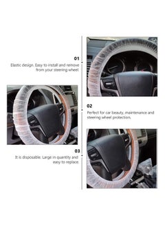 SYOSI 100 Pcs Disposable Plastic White Opaque Steering Wheel Cover Elastic Pull Handle Steering Wheel Protective Covers Universal for Cars Trucks  - Image 4