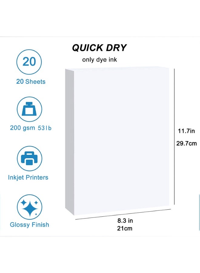 ESHANG A4 200gsm Glossy Photo Paper 20 Sheets for Inkjet Printers | Dye Ink Only | Premium Photo Prints, Flyers (Not for Pigment Ink/Laser)​ - Image 2