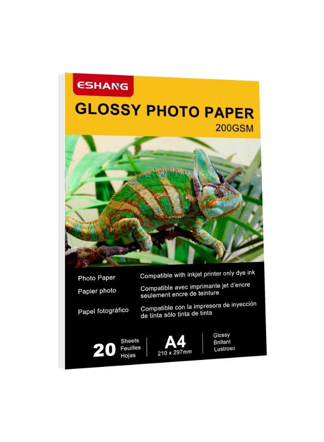 ESHANG A4 200gsm Glossy Photo Paper 20 Sheets for Inkjet Printers | Dye Ink Only | Premium Photo Prints, Flyers (Not for Pigment Ink/Laser)​ - Image 1