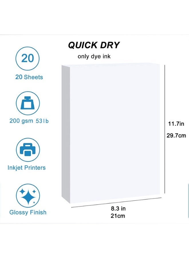 ESHANG A4 200gsm Glossy Photo Paper 20 Sheets for Inkjet Printers | Dye Ink Only | Premium Photo Prints, Flyers (Not for Pigment Ink/Laser)​ - Image 2