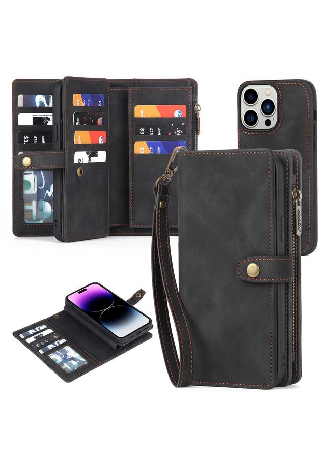 S-TOP Case For iPhone 14 Pro Zipper Wallet Magnetic Detachable Leather Phone Case - Image 1