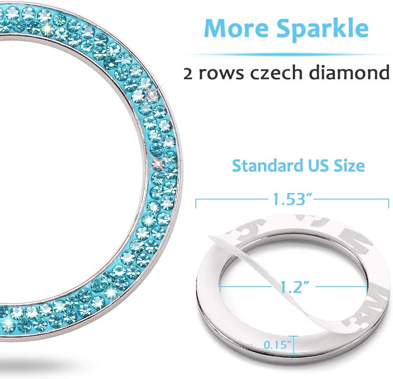 ToBeQueen Push to Start Button Ring Emblem Sticker 2Pcs Diamond Car Ring Stickers Rhinestone Car Accessories Interior for Women,Cute Car Decals Ignition Accessories Blue - Image 4