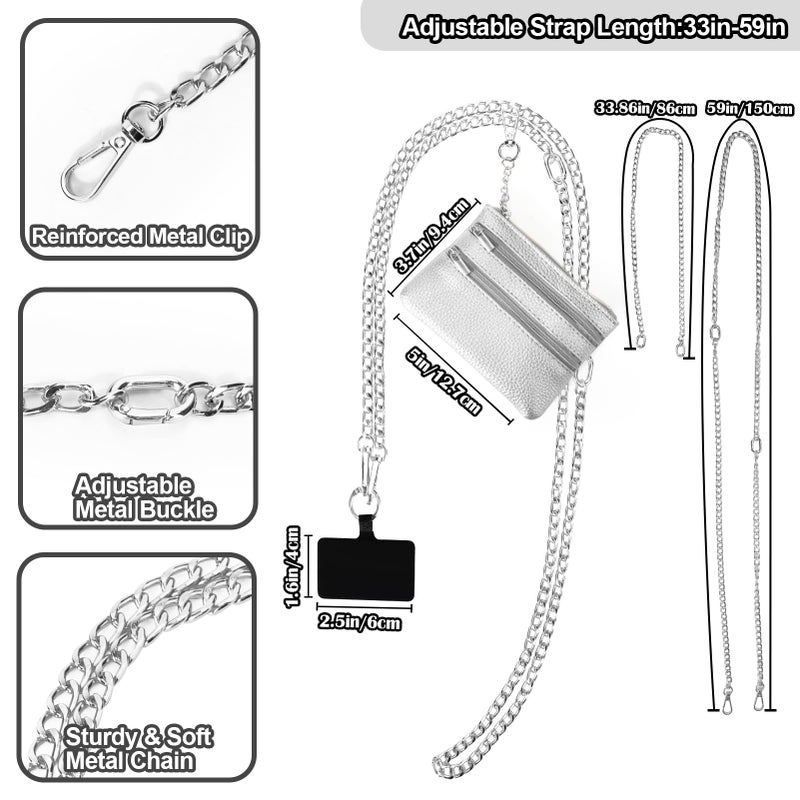XANGNIER Clip and Go Strap for Phone with Wallet Crossbody, Phone Strap with Zippered Wallet, Adjustable Anti Theft Cellphone Lanyard for Women, Cellphone Chain Accessories,Chain Silver - Image 5