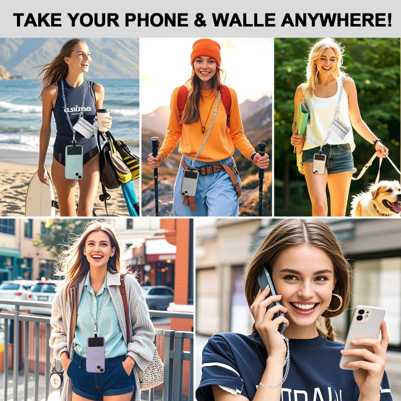 XANGNIER Clip and Go Strap for Phone with Wallet Crossbody, Phone Strap with Zippered Wallet, Adjustable Anti Theft Cellphone Lanyard for Women, Cellphone Chain Accessories,Chain Silver - Image 3