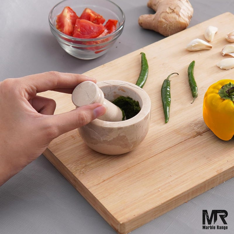 MARBLE RANGE Mother’s Day Gift for Her – Elegant Mother’s Day Surprise – Unique Gift for Mom Handmade Verona Marble Mortar and Pestle Set 3.5 Inch Stone Spice Grinder Garlic Herb Crusher Kitchen Cooking Tool - Image 4