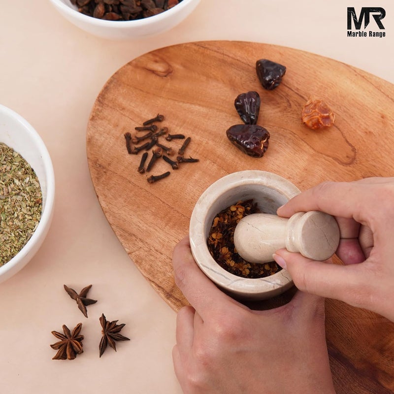 MARBLE RANGE Mother’s Day Gift for Her – Elegant Mother’s Day Surprise – Unique Gift for Mom Handmade Verona Marble Mortar and Pestle Set 3.5 Inch Stone Spice Grinder Garlic Herb Crusher Kitchen Cooking Tool - Image 2