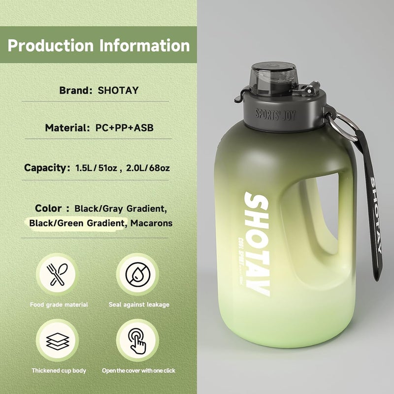 SHOTAY 1.5L Sports Water Bottles Half Gallon Motivational with Time Marker Removable Straw, BPA Free And Leakproof, Big Water Jug for Fitness, Gym, Sports And Camping. Green - Image 2